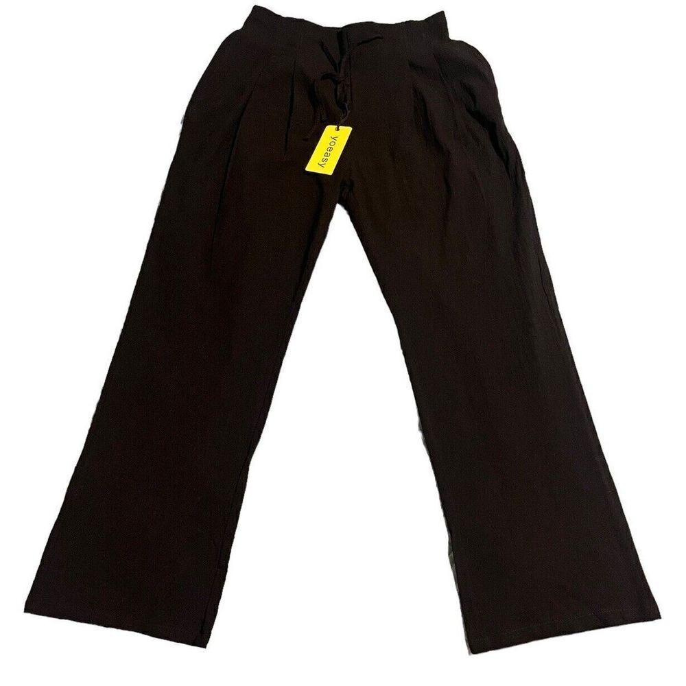 Yoeasy Pants Womens Medium Crepe Linen Wide Leg Drawstring